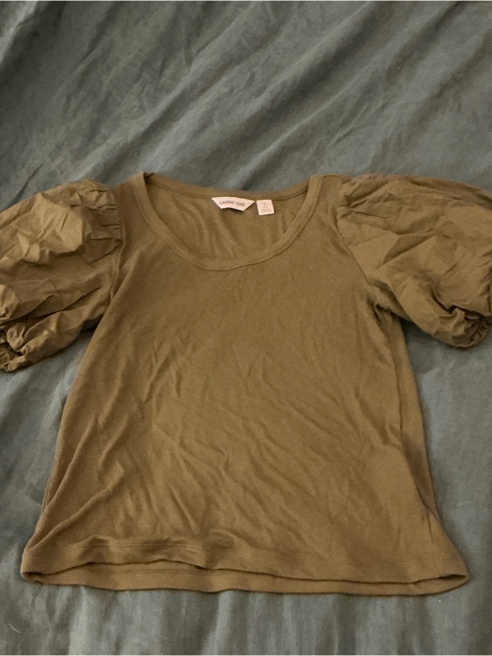 Lands' End Olive Ribbed Crewneck Top